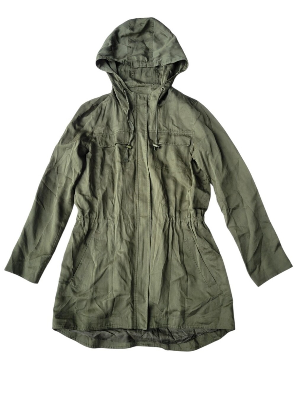 Eileen Fisher Hooded Anorak Utility Jacket Olive Green XS